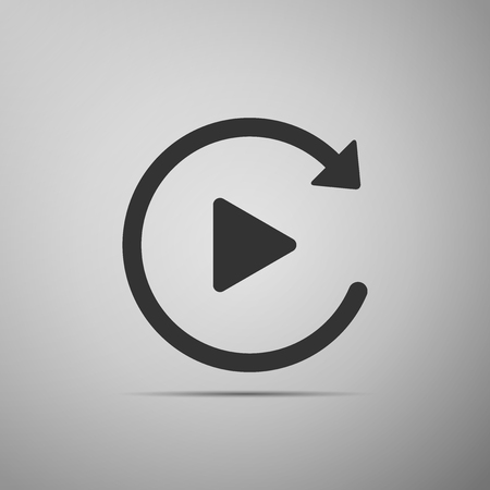 Video play button like simple replay icon isolated on grey background. Flat design. Vector Illustrationのイラスト素材