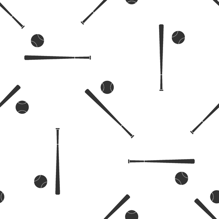 Baseball ball and bat icon seamless pattern on white background. Flat design. Vector Illustrationのイラスト素材