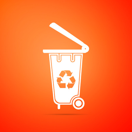 Recycle bin with recycle symbol icon isolated on orange background. Trash can icon. Flat design. Vector Illustrationのイラスト素材