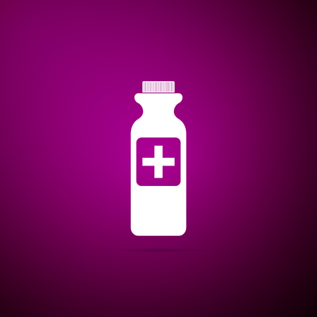 Bottle with medical pills icon isolated on purple background. Tablets symbol. Health care. Flat design. Vector Illustrationのイラスト素材