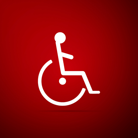 Disabled handicap icon isolated on red background. Wheelchair handicap sign. Flat design. Vector Illustrationのイラスト素材