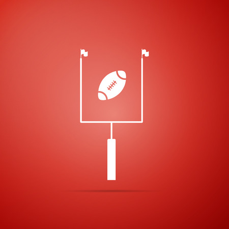 American football with goal post icon isolated on red background. Flat design. Vector Illustrationのイラスト素材