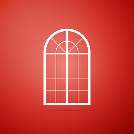 Arched window icon isolated on red background. Flat design. Vector Illustrationのイラスト素材