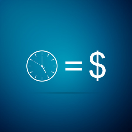 Time is money sign isolated on blue background. Money is time. Effective time management. Convert...