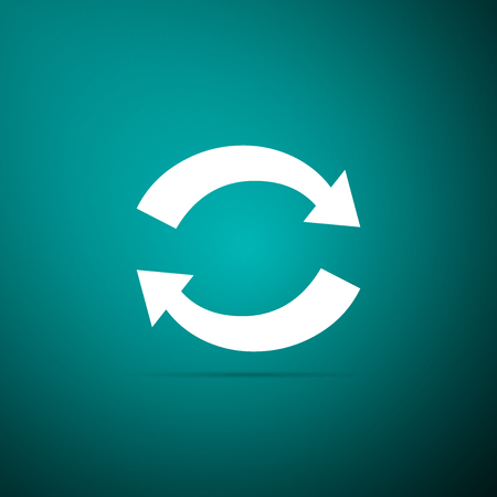 Refresh icon isolated on green background. Reload symbol. Rotation arrows in a circle sign. Flat design. Vector Illustrationのイラスト素材