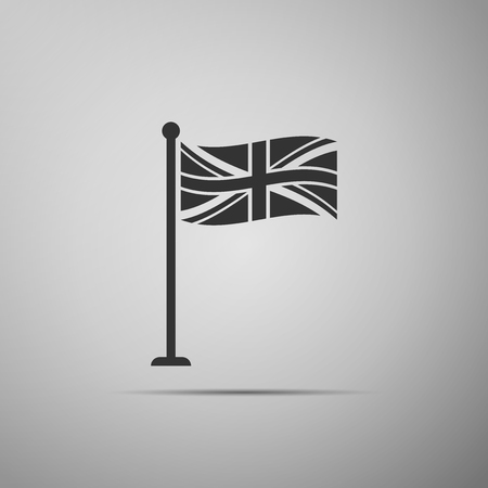 Flag of Great Britain on flagpole icon isolated on grey background. UK flag sign. Official United Kingdom flag sign. British symbol. Flat design. Vector Illustrationのイラスト素材