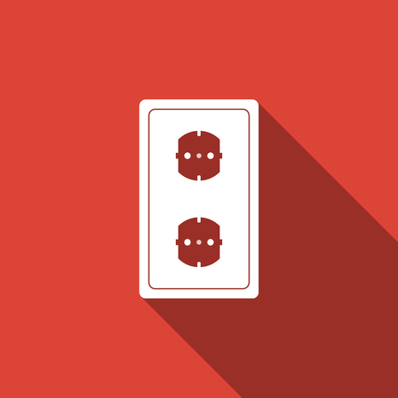 Electrical outlet icon isolated with long shadow. Power socket. Rosette symbol. Flat design. Vector Illustrationのイラスト素材