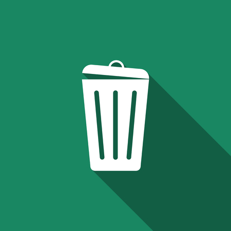 Trash can icon isolated with long shadow. Garbage bin sign. Flat design. Vector Illustrationのイラスト素材