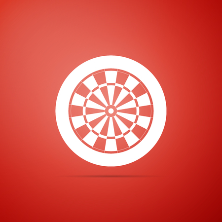Classic darts board with twenty black and white sectors icon isolated on red background. Dart board sign. Dartboard sign. Game concept. Flat design. Vector Illustrationのイラスト素材