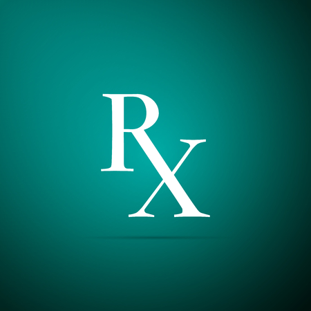 Medicine symbol Rx prescription icon isolated on green background. Flat design. Vector Illustrationのイラスト素材