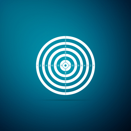 Target sport for shooting competition icon isolated on blue background. Clean target with numbers for shooting range or pistol shooting. Flat design. Vector Illustrationのイラスト素材