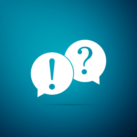 Speech bubbles with Question and Exclamation marks icon isolated on blue background. Flat design. Vector Illustrationのイラスト素材