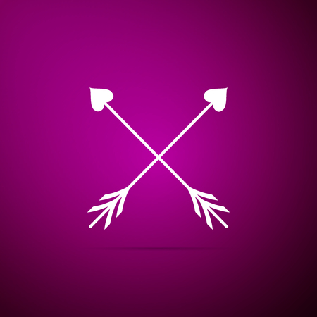 Crossed Cupid arrow heart, Valentines Day cards element icon isolated on purple background. Flat design. Vector Illustrationのイラスト素材