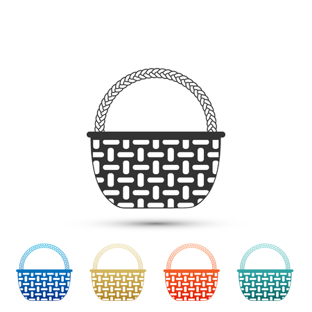 Wicker basket icon isolated on white background. Set elements in colored icons. Flat design. Vector Illustrationのイラスト素材
