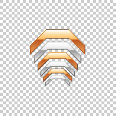 Abstract metal shape with silver and gold elements isolated object on transparent background. Vector Illustrationのイラスト素材