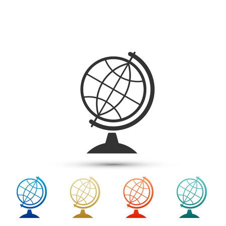 Earth globe icon isolated on white background. Set elements in colored icons. Flat design. Vector Illustrationのイラスト素材