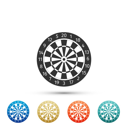 Classic darts board with twenty black and white sectors icon isolated on white background. Dart board sign. Dartboard sign. Game concept. Set elements in colored icon. Flat design. Vector Illustrationのイラスト素材