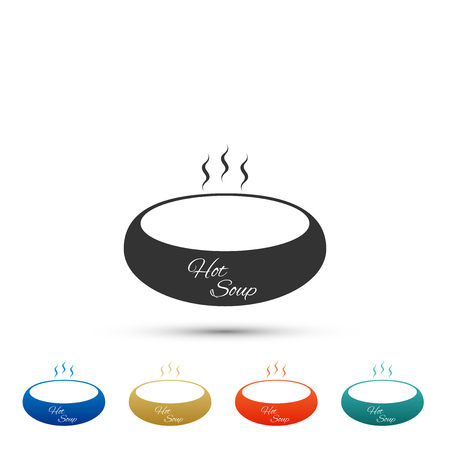 Bowl of hot soup icon isolated on white background. Set elements in colored icons. Set elements in colored icons. Flat design. Vector Illustrationのイラスト素材