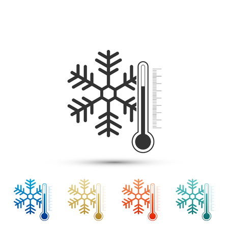 Thermometer with snowflake icon isolated on white background. Set elements in colored icons. Flat design. Vector Illustrationのイラスト素材