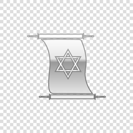 Silver Torah scroll isolated object on transparent background. Jewish Torah in expanded form. Torah Book sign. Star of David symbol. Simple old parchment scroll. Flat design. Vector Illustrationのイラスト素材
