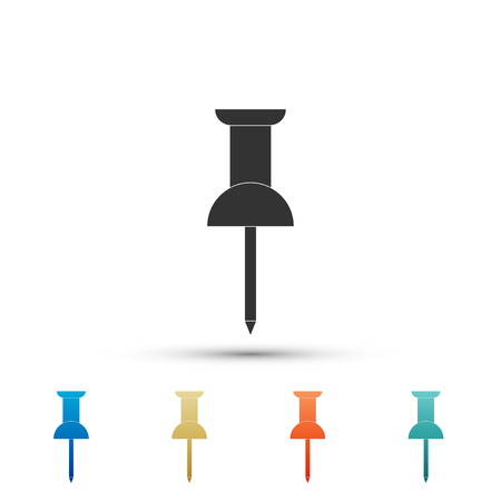Push pin icon isolated on white background. Thumbtacks sign. Set elements in colored icons. Flat design. Vector Illustrationのイラスト素材
