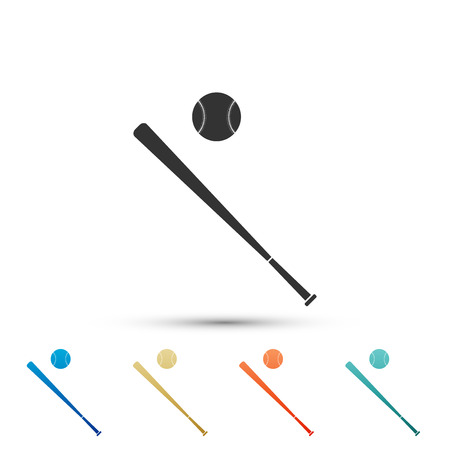 Baseball ball and bat icon isolated on white background. Set elements in colored icons. Flat design. Vector Illustrationのイラスト素材