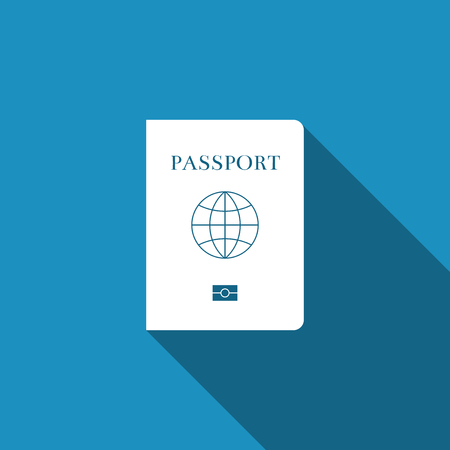 Passport with biometric data icon isolated with long shadow. Identification Document. Flat design. Vector Illustrationのイラスト素材