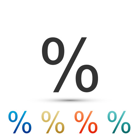 Percent symbol discount icon isolated on white background. Sale percentage - price label, tag. Set elements in colored icons. Flat design. Vector Illustrationのイラスト素材