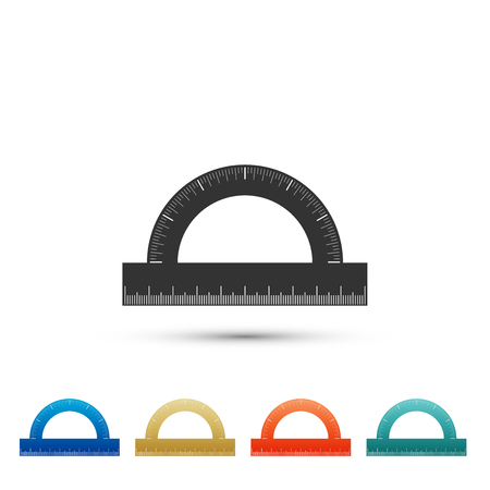 Protractor grid for measuring degrees icon isolated on white background. Tilt angle meter. Measuring tool. Geometric symbol. Set elements in colored icons. Flat design. Vector Illustrationのイラスト素材