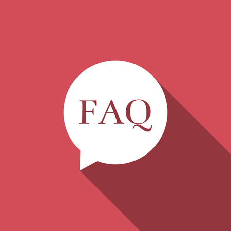 Speech bubble with text FAQ information icon isolated with long shadow. Circle button with text FAQ. Flat design. Vector Illustrationのイラスト素材