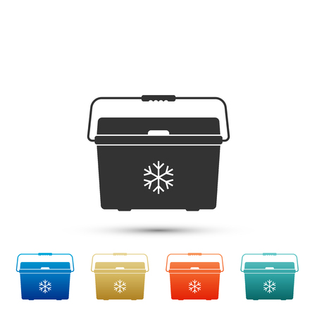 Cooler bag icon isolated on white background. Portable freezer bag. Handheld refrigerator. Set elements in colored icons. Flat design. Vector Illustrationのイラスト素材