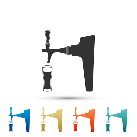 Beer tap with glass icon isolated on white background. Set elements in colored icons. Flat design. Vector Illustrationのイラスト素材