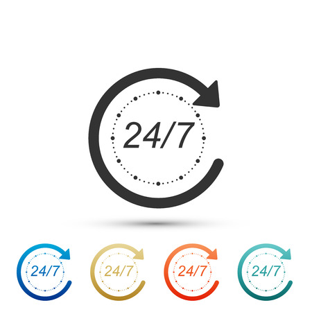 Open 24 hours a day and 7 days a week icon isolated on white background. All day cyclic icon. Set elements in colored icons. Flat design. Vector Illustrationのイラスト素材