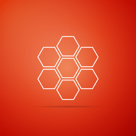 Honeycomb sign icon isolated on red background. Honey cells symbol. Sweet natural food. Flat design. Vector Illustrationのイラスト素材
