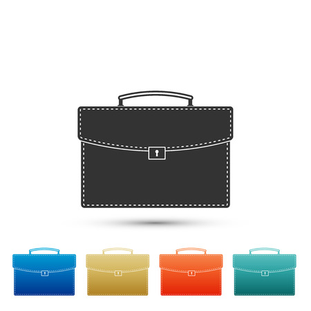 Briefcase icon isolated on white background. Business case sign. Set elements in colored icons. Flat design. Vector Illustrationのイラスト素材