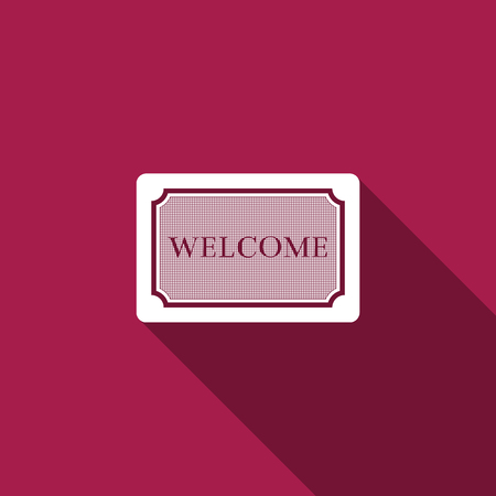 Doormat with the text Welcome icon isolated with long shadow. Welcome mat sign. Flat design. Vector Illustrationのイラスト素材