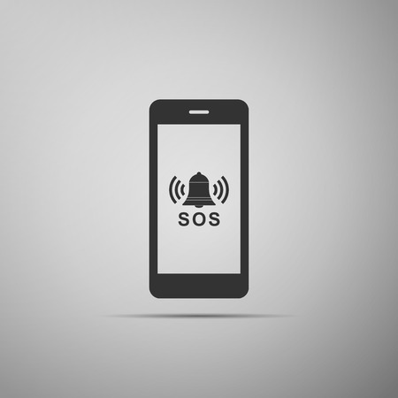 SOS call icon isolated on grey background. 911, emergency, help, warning, alarm. Flat design. Vector Illustrationのイラスト素材