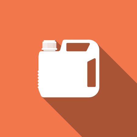 Plastic canister for motor machine oil icon isolated with long shadow. Oil gallon. Oil change service and repair. Engine oil sign. Flat design. Vector Illustrationのイラスト素材