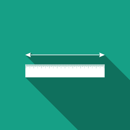 The measuring height and length icon isolated with long shadow. Ruler, straightedge, scale symbol. Flat design. Vector Illustrationのイラスト素材