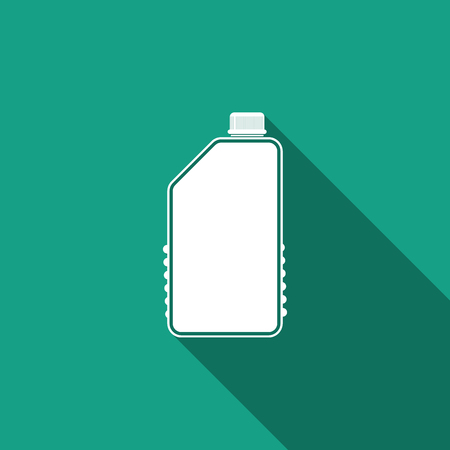 Household chemicals blank plastic bottle icon isolated with long shadow. Liquid detergent or soap, stain remover, laundry bleach, bathroom or toilet cleaner. Flat design. Vector Illustrationのイラスト素材