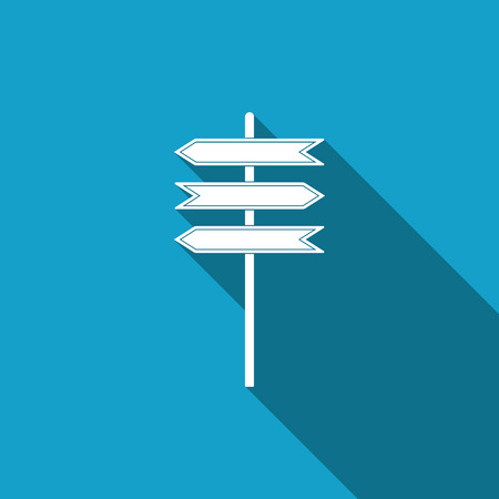 Road traffic sign. Signpost icon isolated with long shadow. Pointer symbol. Blank board with place for text. Isolated street information sign. Direction sign. Flat design. Vector Illustrationのイラスト素材