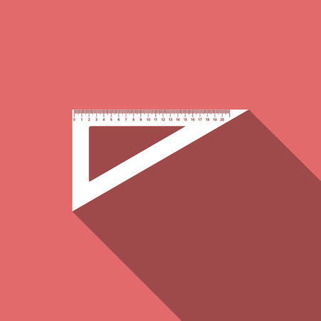 Triangular ruler icon isolated with long shadow. Straightedge symbol. Geometric symbol. Flat design. Vector Illustrationのイラスト素材