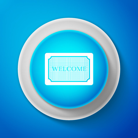 Doormat with the text Welcome icon isolated on blue background. Welcome mat sign. Circle blue button with white line. Vector illustrationのイラスト素材