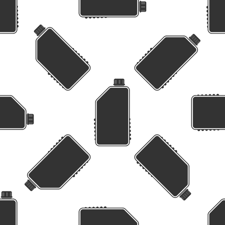 Household chemicals blank plastic bottle seamless pattern on white background. Liquid detergent or soap, stain remover, laundry bleach, bathroom or toilet cleaner. Flat design. Vector Illustrationのイラスト素材