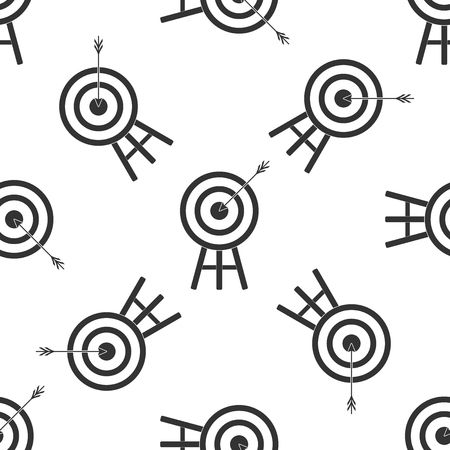 Target with arrow icon seamless pattern on white background. Dart board sign. Archery board icon. Dartboard sign. Business goal concept. Flat design. Vector Illustrationのイラスト素材