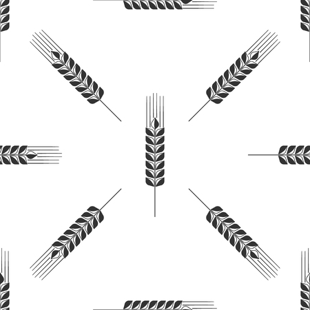 Cereals icon set with rice, wheat, corn, oats, rye, barley icon seamless pattern on white background. Ears of wheat bread symbols. Agriculture wheat symbol. Flat design. Vector Illustrationのイラスト素材