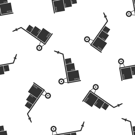 Hand truck and boxes icon seamless pattern on white background. Dolly symbol. Flat design. Vector Illustrationのイラスト素材