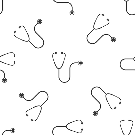 Stethoscope medical instrument icon seamless pattern on white background. Flat design. Vector Illustrationのイラスト素材