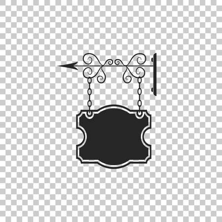 Vintage street signboard hanging on forged brackets icon isolated on transparent background. Retro graphic forged signboard. Suitable for advertisements bar, cafe, pub, restaurant. Vector Illustrationのイラスト素材