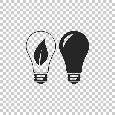 Classic Lamp and Light bulb with leaf inside icon isolated on transparent background. Lighting electric lamp. Green eco energy concept. Flat design. Vector Illustrationのイラスト素材